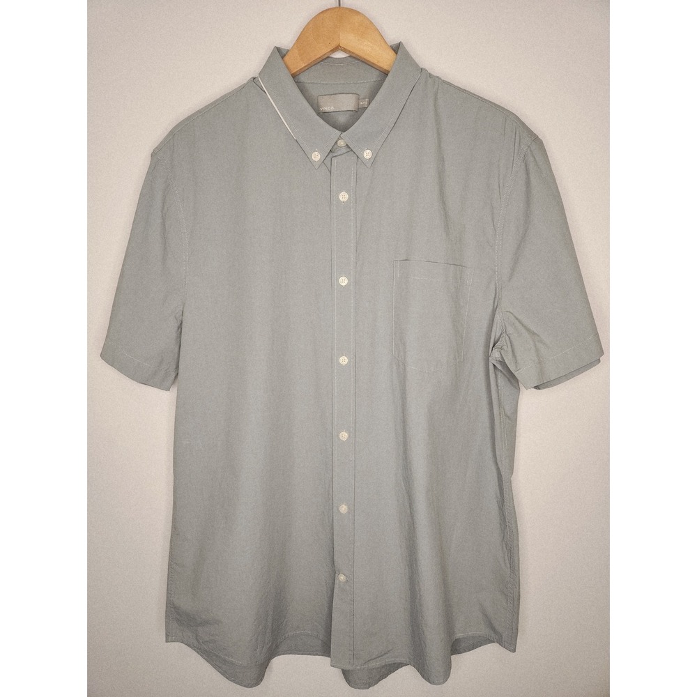 Vince Mens Short Sleeve Cotton Button Down Shirt XL Light Grey